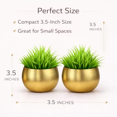 Akaar Decor's Metal Moon Design Vase with Golden Finish with Artificial Hydrangea Flowers | Plants | Table Decorative Flower Pot | Vase with Flowers (AK_Metal_Pot_Fern_2) - Image 2