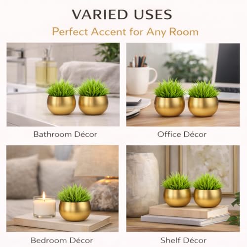 Akaar Decor's Metal Moon Design Vase with Golden Finish with Artificial Hydrangea Flowers | Plants | Table Decorative Flower Pot | Vase with Flowers (AK_Metal_Pot_Fern_2) - Image 3