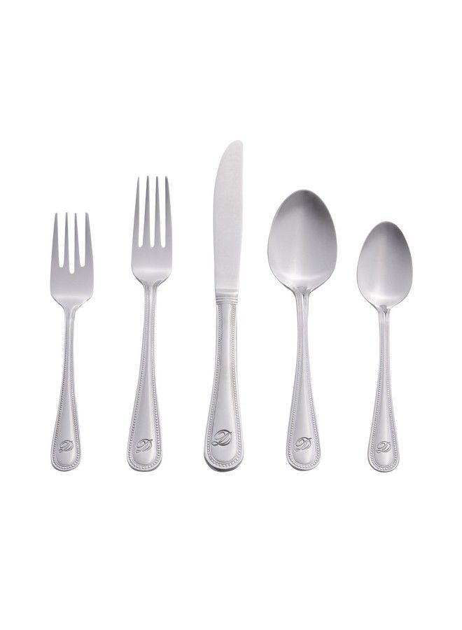 RiverRidge 10148 Beaded 46 Piece Monogrammed Flatware Set Letter D No Size Silver - Image 2