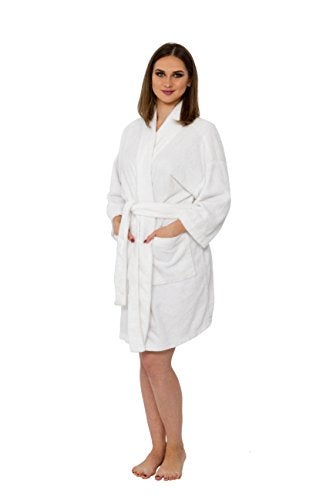 Bath & Robes Women's Chenille Short Robe Mid Length Soft Bathrobe L/XL Coconut Milk - Image 3