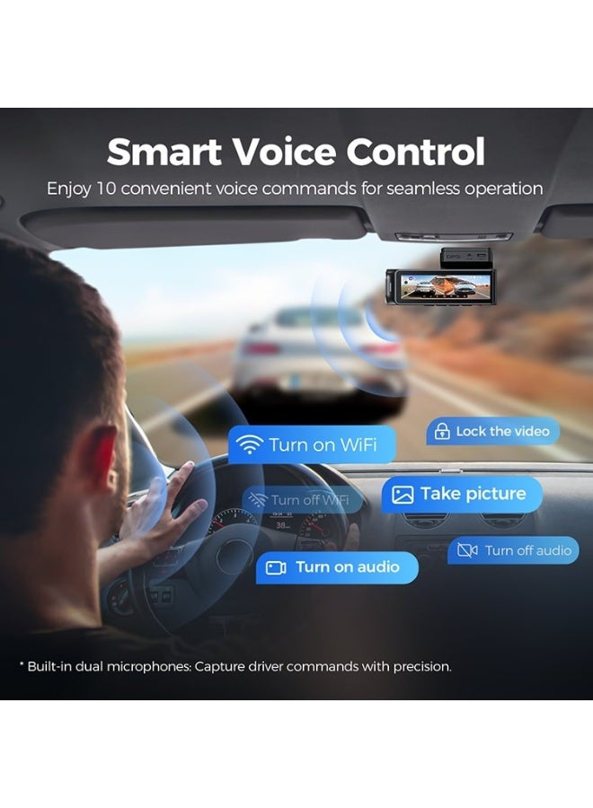 أزدوم كاميرا سيارة M360 أمامية 4K وخلفية 2.5K مزدوجة بعدسة عريضة مع اتصال WiFi 5G فائق السرعة ومكثف فائق (Super Capacitor) ونظام ADAS وBDS وتحكم صوتي وشاشة 3.59 بوصة TFT وشريحة SA230D ومستشعر GC4653 ورؤية ليلية وتسجيل حلقي ومستشعر تصادم – أسود - Image 4