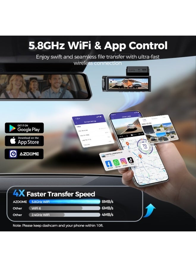 أزدوم كاميرا سيارة M360 أمامية 4K وخلفية 2.5K مزدوجة بعدسة عريضة مع اتصال WiFi 5G فائق السرعة ومكثف فائق (Super Capacitor) ونظام ADAS وBDS وتحكم صوتي وشاشة 3.59 بوصة TFT وشريحة SA230D ومستشعر GC4653 ورؤية ليلية وتسجيل حلقي ومستشعر تصادم – أسود - Image 5