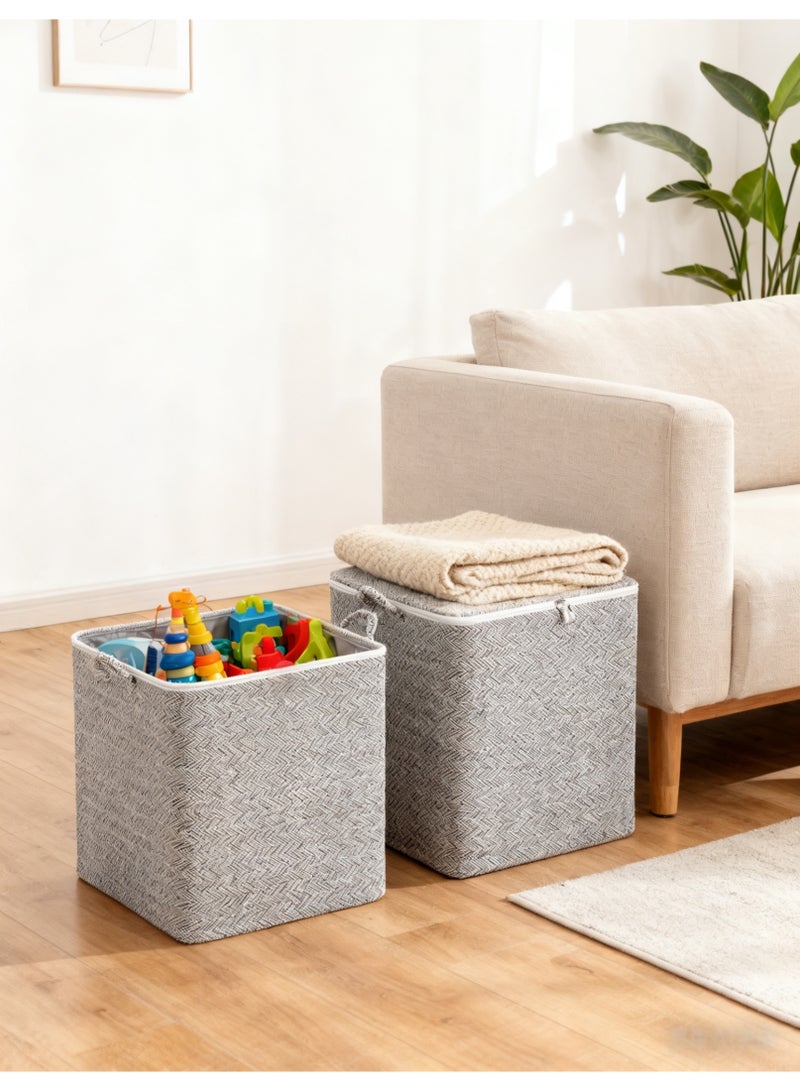 2 PCS Large Capacity Clothes Storage Bags with Zips, Portable Non Woven Closet Organizer Foldable Storage Containers for Comforters Blankets Bedding Wardrobe Storage (110L) - Image 2