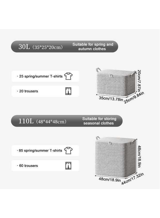 2 PCS Large Capacity Clothes Storage Bags with Zips, Portable Non Woven Closet Organizer Foldable Storage Containers for Comforters Blankets Bedding Wardrobe Storage (110L) - Image 3
