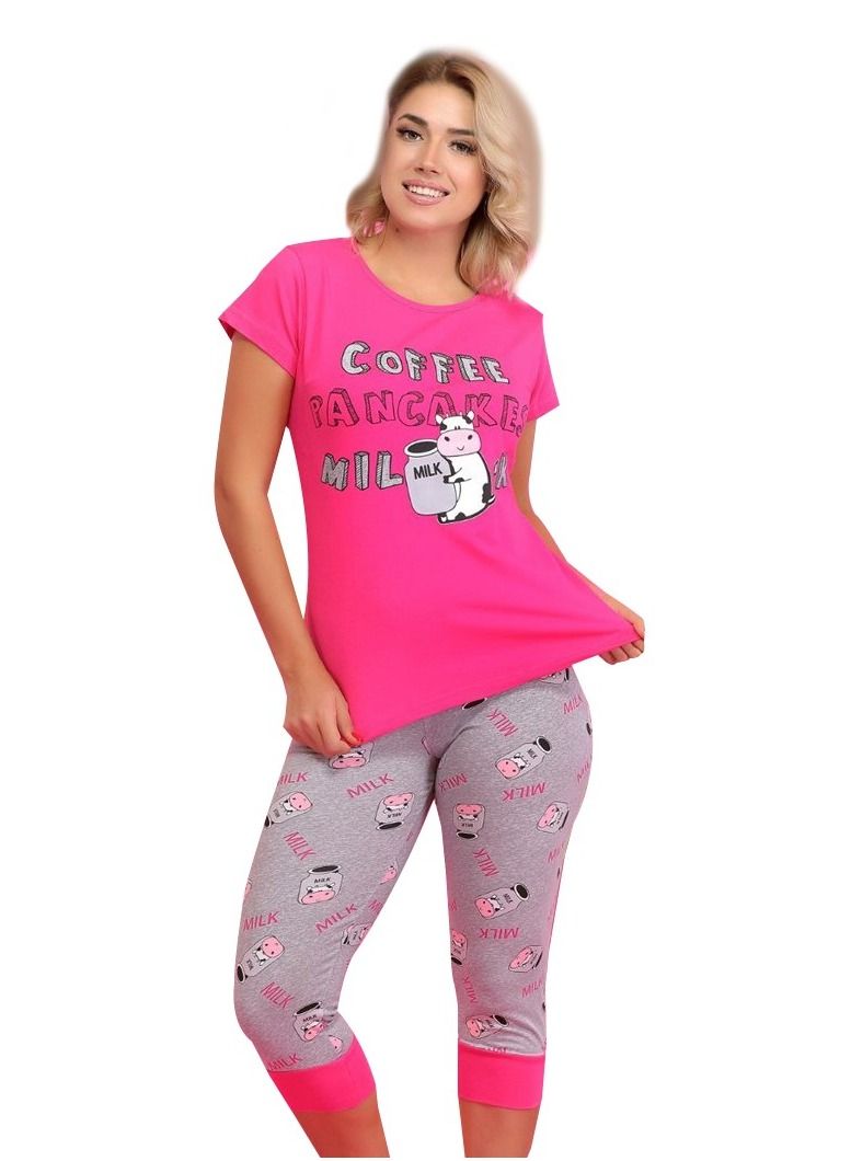 جنة بيجامة نوم نسائية باكمام قصيره وبنطلون برمودا مصنوعة من القطن