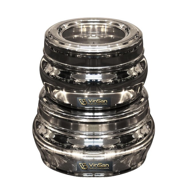 STAINLESS STEEL COMBO DABBA STORAGE CONTAINERS WITH SEE THROUGH LID SMALL MEDIUM 2 PCS