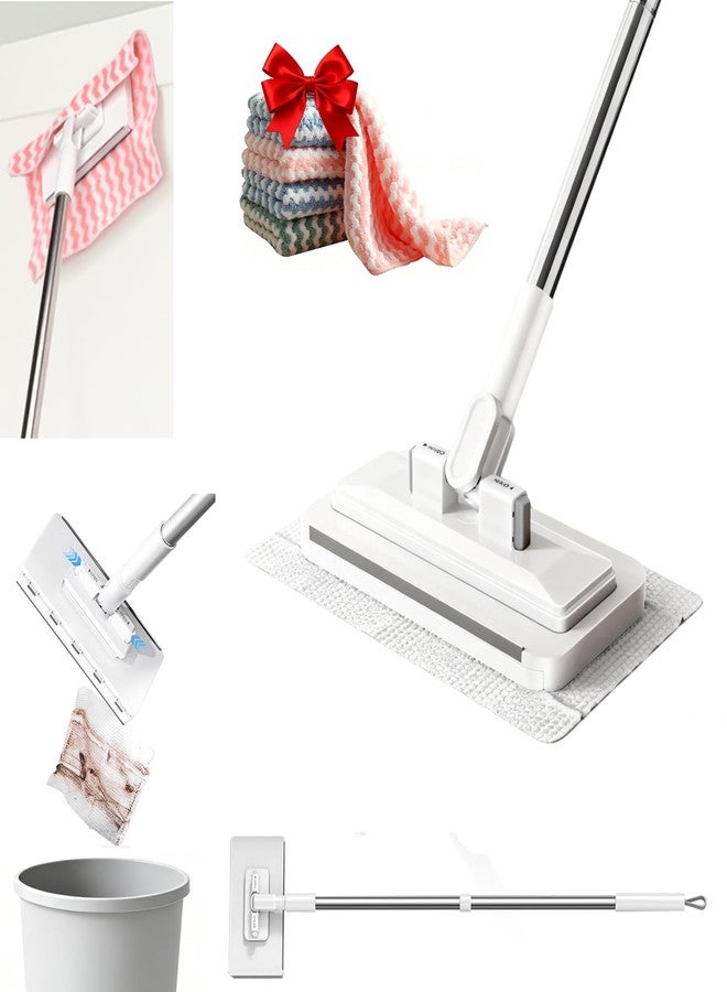 KZKR Mini Flat Mop Touch Free Press Grip Removable Extension Bar Polvo Mini Lazy Dust Mop and Sweeping Mop for Wet and Dry Disposable Pads, Multi-Surface Floor Cleaning (48 Length, 5 Sheets Included - Image 1