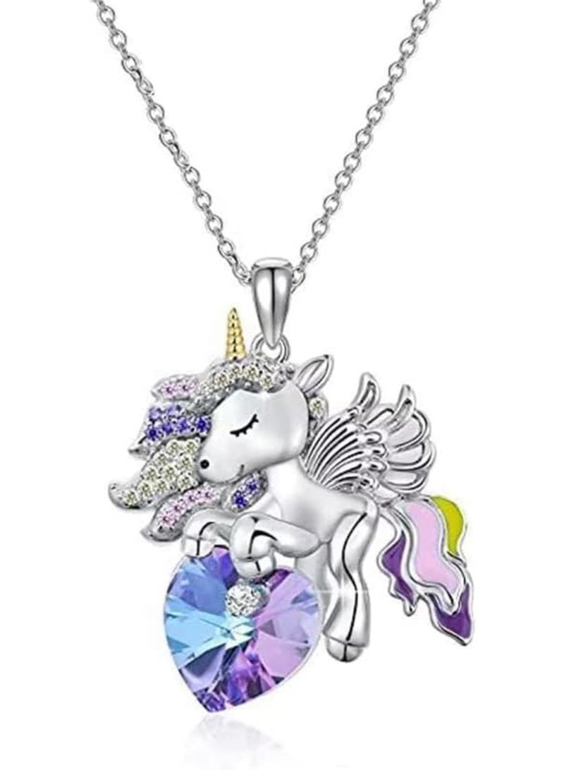 SOLARAE قلادة باندنت من الفضة الإسترلينية 925، قلادة للبنات مع باندنت كريستالي، مجوهرات يونيكورن هدايا للبنات، ابنة، حفيدة، ابنة أخ، عيد ميلاد - Image 1