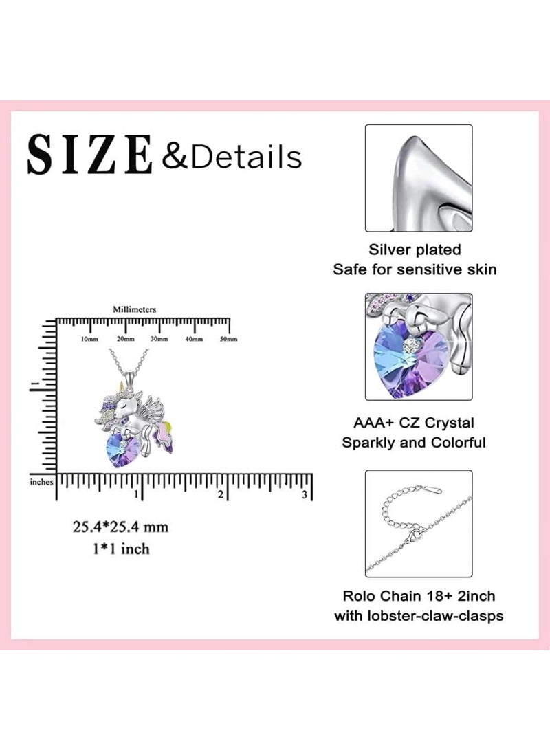 SOLARAE قلادة باندنت من الفضة الإسترلينية 925، قلادة للبنات مع باندنت كريستالي، مجوهرات يونيكورن هدايا للبنات، ابنة، حفيدة، ابنة أخ، عيد ميلاد - Image 2