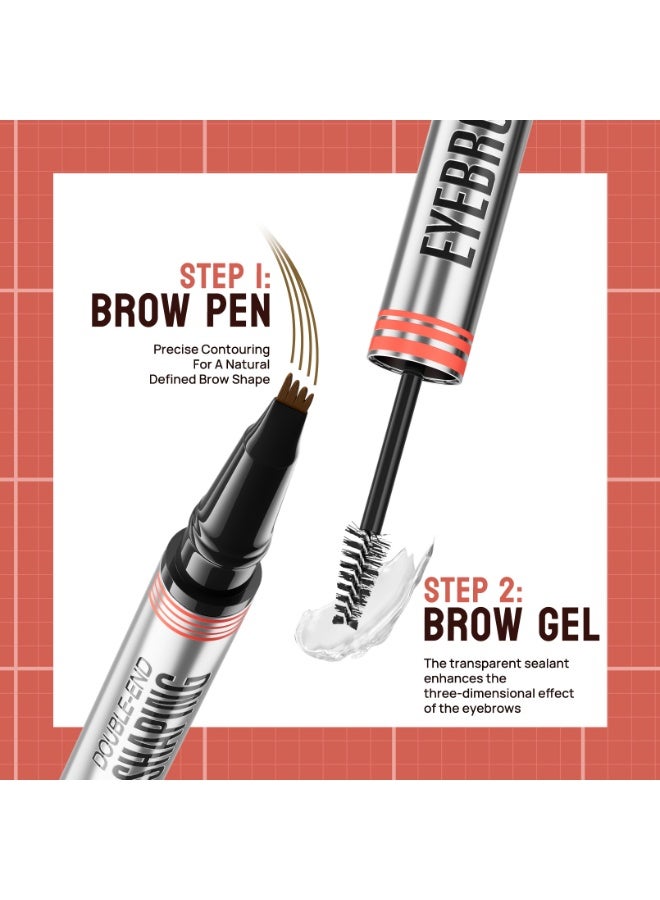 HelloKiss 2-In-1 Brow Pen And Sealing Brow Gel, 3D Microblading Eyebrow Pen Waterproof with 4 Fork Tip & Precise Brush,24H Smudge-Proof 3D Hair-Like Strokes, All-Day Lasting (02#Dark brown) - Image 3