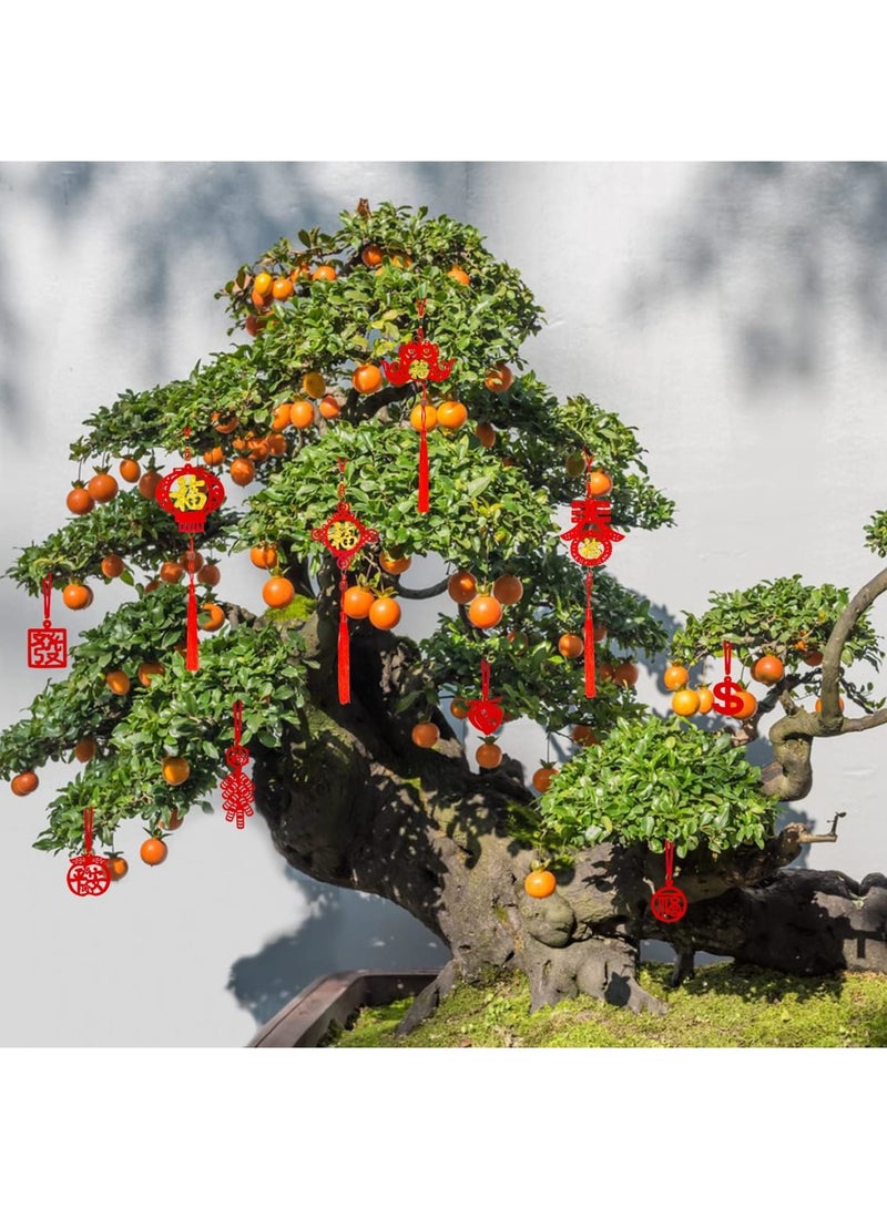 Barakah 56 Pcs Chinese New Year Decorations Red Chinese Knot Hanging Ornaments Tassels Knot Decor Traditional Lucky Hanging Ornaments, Lucky Fu Pendants Traditional Little Red Lantern for Home Office Car Tree - Image 4