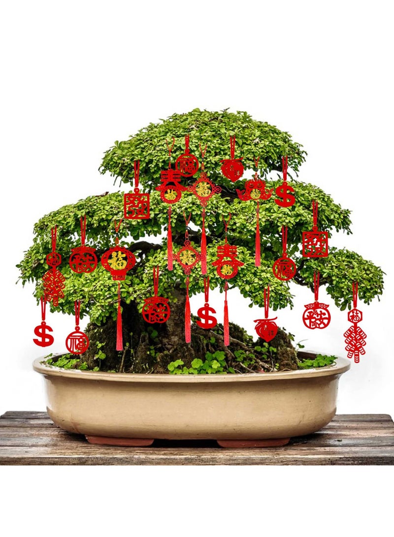 Barakah 56 Pcs Chinese New Year Decorations Red Chinese Knot Hanging Ornaments Tassels Knot Decor Traditional Lucky Hanging Ornaments, Lucky Fu Pendants Traditional Little Red Lantern for Home Office Car Tree - Image 1