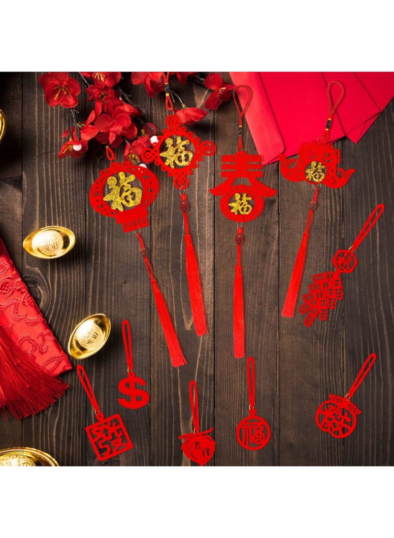 Barakah 56 Pcs Chinese New Year Decorations Red Chinese Knot Hanging Ornaments Tassels Knot Decor Traditional Lucky Hanging Ornaments, Lucky Fu Pendants Traditional Little Red Lantern for Home Office Car Tree - Image 2