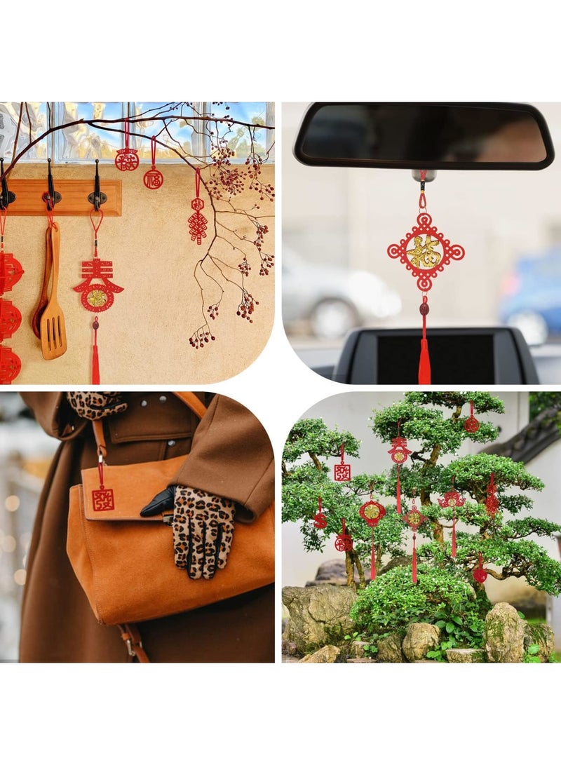 Barakah 56 Pcs Chinese New Year Decorations Red Chinese Knot Hanging Ornaments Tassels Knot Decor Traditional Lucky Hanging Ornaments, Lucky Fu Pendants Traditional Little Red Lantern for Home Office Car Tree - Image 5