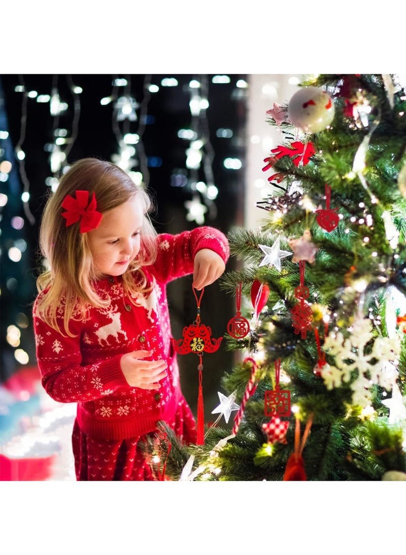 Barakah 56 Pcs Chinese New Year Decorations Red Chinese Knot Hanging Ornaments Tassels Knot Decor Traditional Lucky Hanging Ornaments, Lucky Fu Pendants Traditional Little Red Lantern for Home Office Car Tree - Image 3