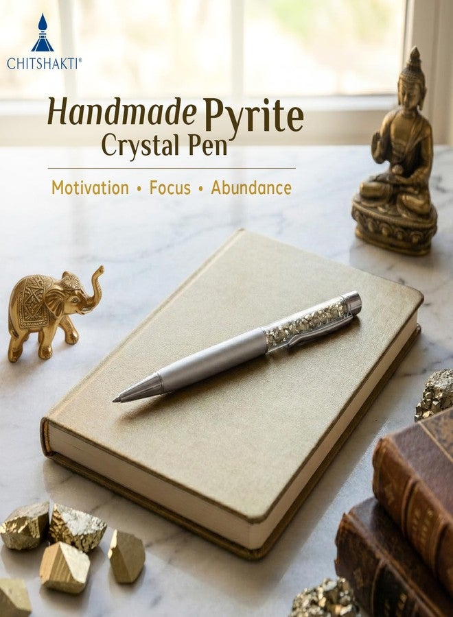 Chitshakti Natural Pyrite Crystal Pen | Premium Gemstone Pen for Motivation, Success, Focus & Abundance | Handmade Writing Pen for Journaling & Gifts - Image 2