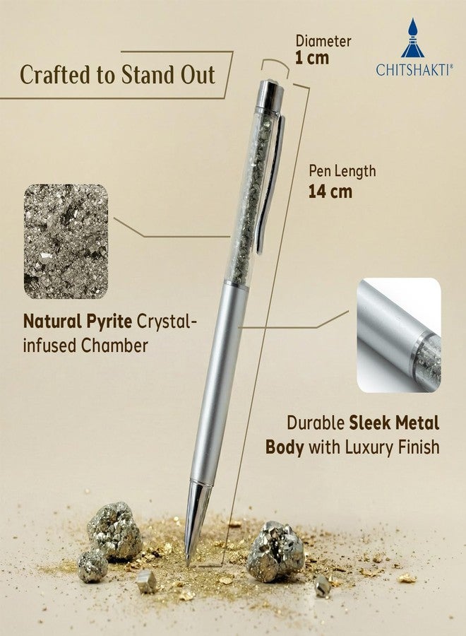 Chitshakti Natural Pyrite Crystal Pen | Premium Gemstone Pen for Motivation, Success, Focus & Abundance | Handmade Writing Pen for Journaling & Gifts - Image 3