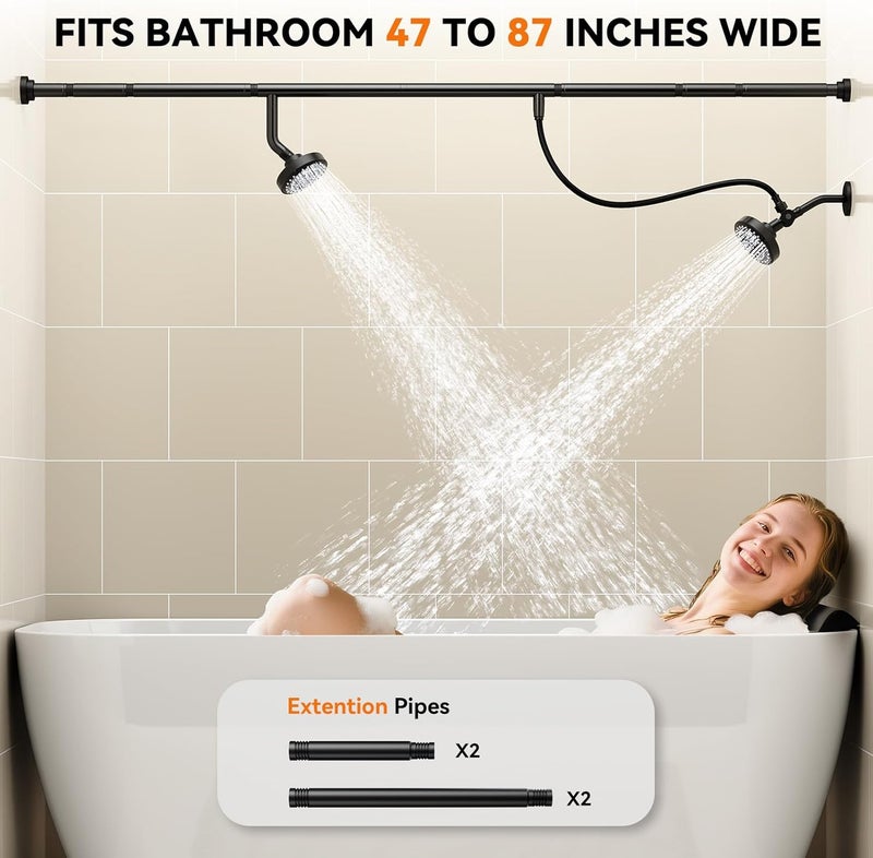 NTPN Dual Shower Head for Couples, High Pressure Double Shower Heads for Two People Rod, Two Showerhead System Fit 2 Person, Birthday Gifts for Women Men, Spa-Like (Black) Segmented Design - Image 2