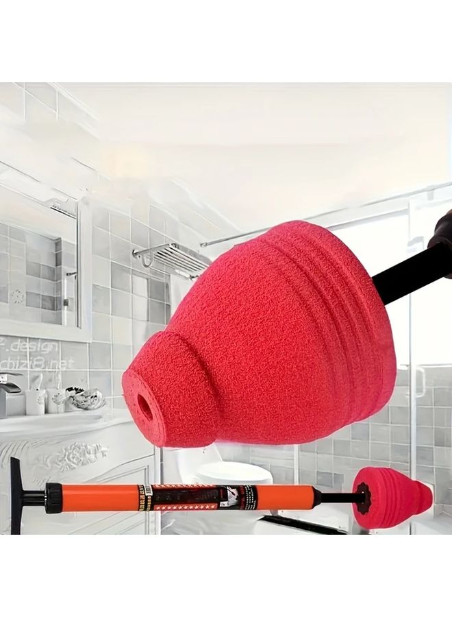 Red Heavy Duty Pneumatic Toilet Plunger Manual Pump Drain Cleaner Thick Rubber Seal Splash Proof - Image 5