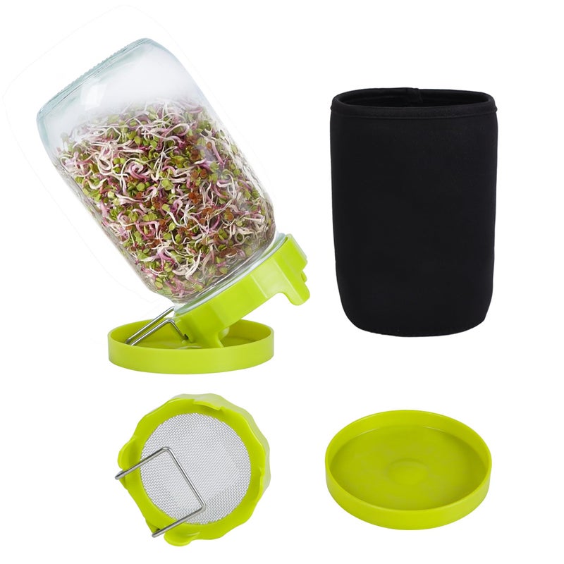 Sozize Sprouting Kit Sprouts Growing Kit 34oz Wide Mouth Seed Sprouting Jar Germination Kit 304 Stainless Screen Lid and Stand Blackout Sleeve Tray for Growing Bean Alfalfa Sprout Seeds - Image 1