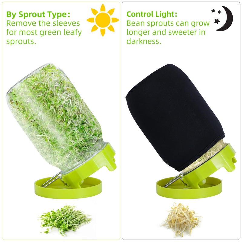 Sozize Sprouting Kit Sprouts Growing Kit 34oz Wide Mouth Seed Sprouting Jar Germination Kit 304 Stainless Screen Lid and Stand Blackout Sleeve Tray for Growing Bean Alfalfa Sprout Seeds - Image 3