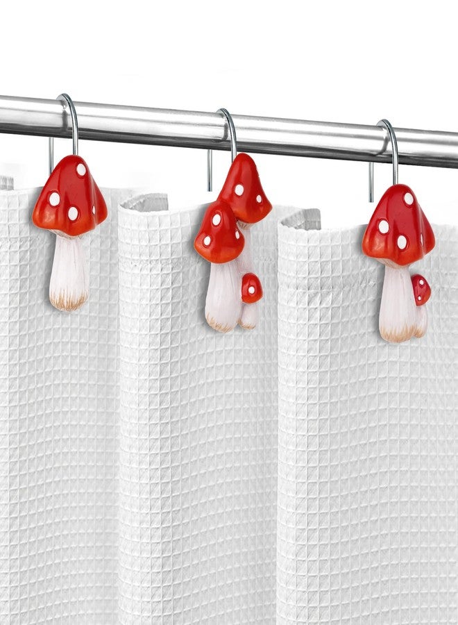 Sunlit Mushroom Decorative Shower Curtain Hooks, Cute Shower Curtain Rings for Bathroom, Resin, Cottage Decor Shower Curtain Hanger Hooks for Kids, Set of 12, Red - Image 5