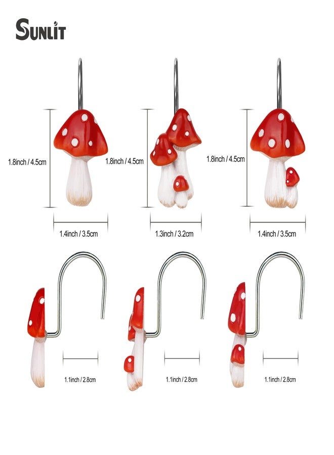 Sunlit Mushroom Decorative Shower Curtain Hooks, Cute Shower Curtain Rings for Bathroom, Resin, Cottage Decor Shower Curtain Hanger Hooks for Kids, Set of 12, Red - Image 3