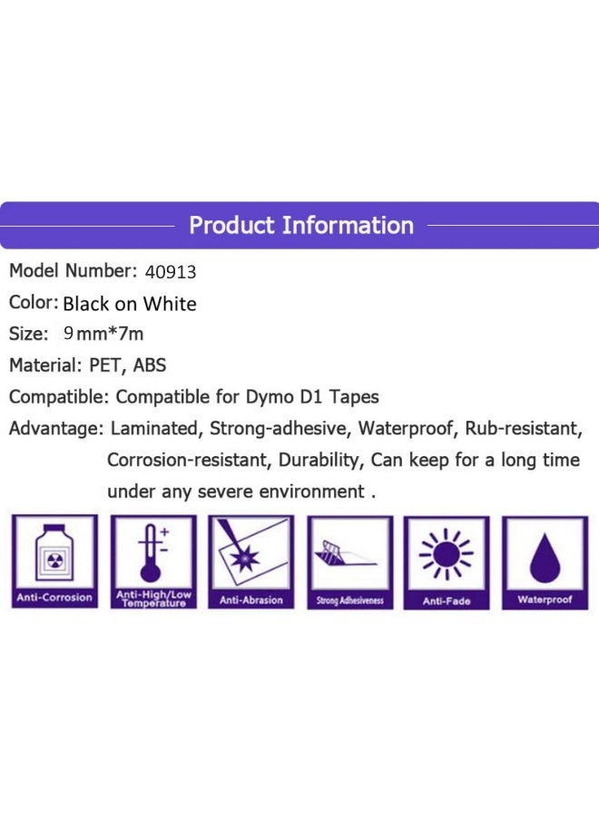 Royal Apex Dymo D1 Compatible Labeling Tape 40913 | 9Mm X 7M Black On White | Refills For Dymo Label Manager 160 280 Pnp 360D Label Writer 450 Duo Etc - Image 3
