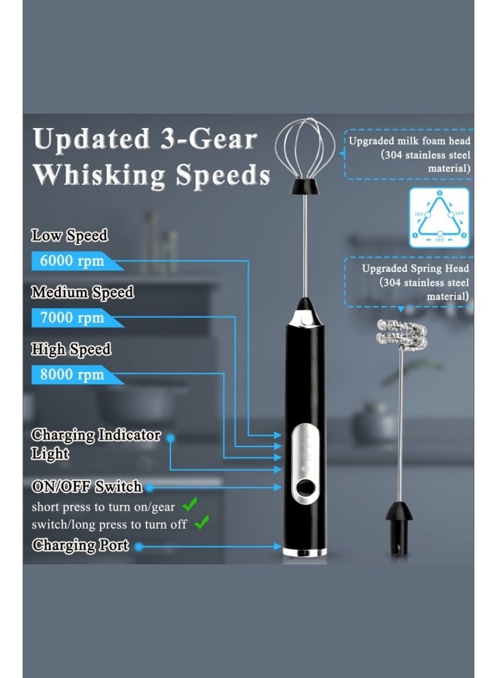 2-in-1 Handheld Milk Frother and Egg Whisk, Portable Design, Long Battery Life, USB Charging, Stainless Steel Stem, Frother, Mixer, Drink Mixer, Egg Whisk, Low Noise, Ideal for Coffee, Latte, Cappuccino, Espresso, Hot Chocolate, and More. - Image 3