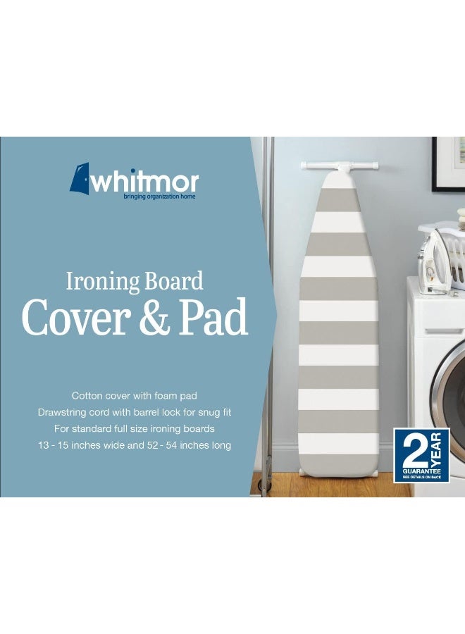 Whitmor Whitmor Ironing Board Cover with Pad Paloma Gray Stripe Cotton 54L x 13W x 025H  - Image 3