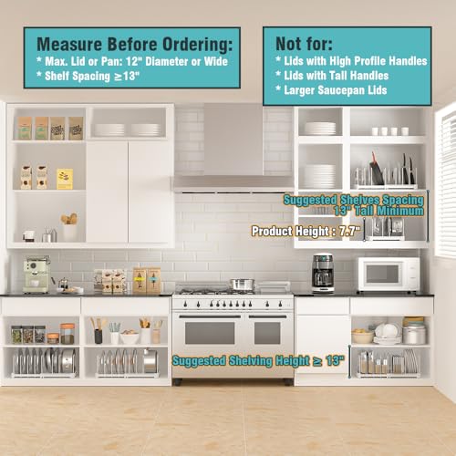 EVERIE Adjustable Bakeware Organizer Pot Lid Holder Rack for Pots, Cake Molds, Cutting Boards, Mats, Cookware, GS02SS, 7.7'' Deep by 12.6'' to 21.5'' Wide - Image 3