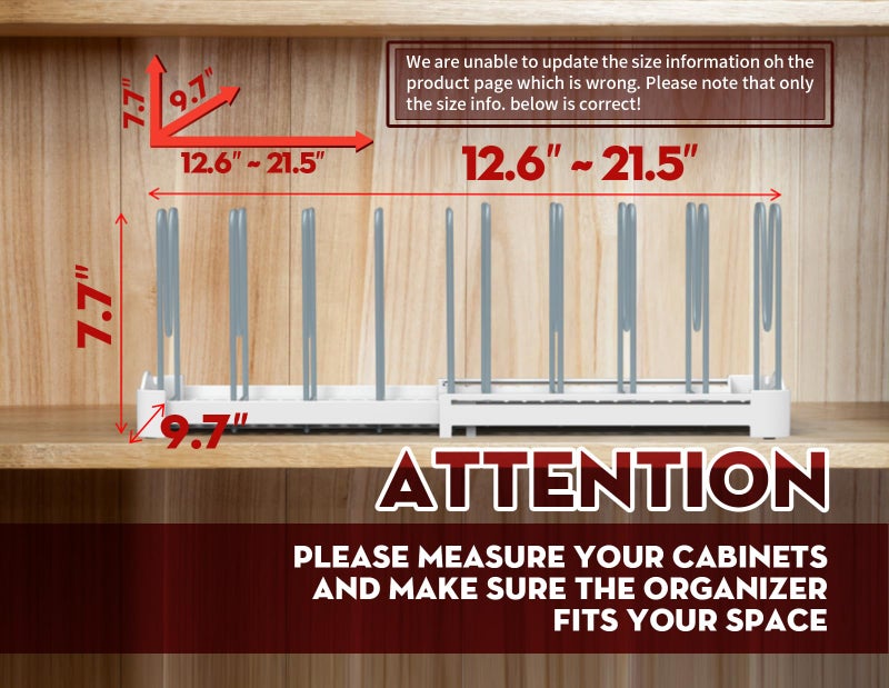 EVERIE Adjustable Bakeware Organizer Pot Lid Holder Rack for Pots, Cake Molds, Cutting Boards, Mats, Cookware, GS02SS, 7.7'' Deep by 12.6'' to 21.5'' Wide - Image 2