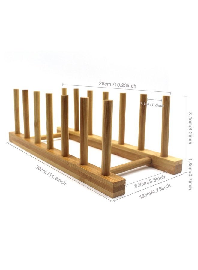 Innerneed Bamboo Dish Rack Dishes Drainboard Drying Drainer Storage Holder Stand Kitchen Cabinet Organizer for Dish, Plate, Bowl, Cup, Pot Lid, Book (set of 2pcs) - Image 2