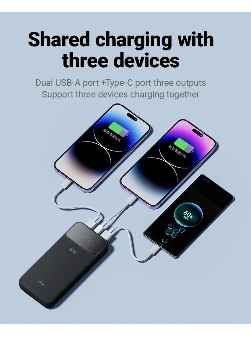 zime باور بانك زيم B225، 10,000 مللي أمبير 22.5 واط كحد أقصى شاحن محمول سريع، 1 USB-C، 2 USB-A، حزمة بطارية لهواتف آيفون 16/15/14/13 وسلسلة جالاكسي والمزيد - Image 5