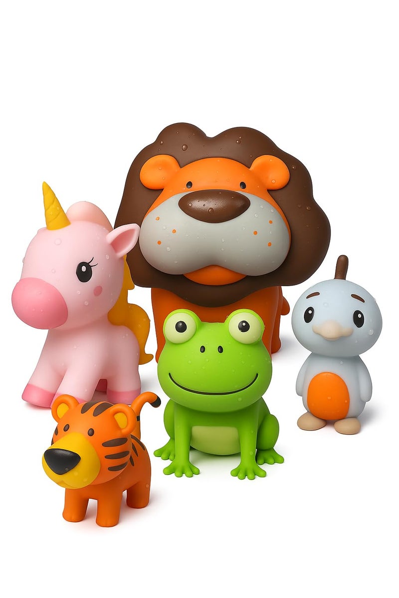 SplashEZ Animal Bath Toys | Mold Free Bath Toys for Kids & Toddlers with No Hole for Water | Lion & Friends Ideal Size for Little Hands | Safe, Durable for Baby Tub Pool Boys Girls Ages 0 & Up, 5-pack - Image 1