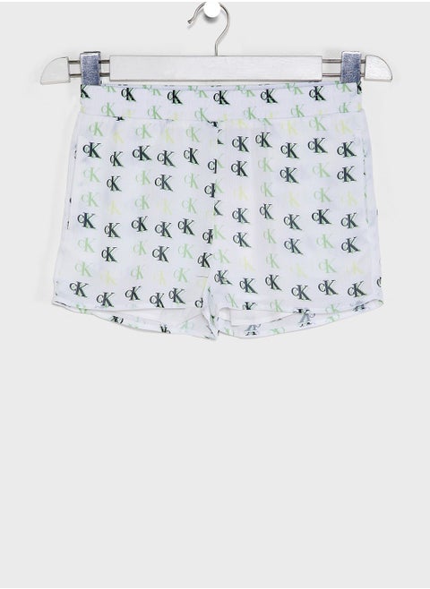 Kids Monogram Print Shorts