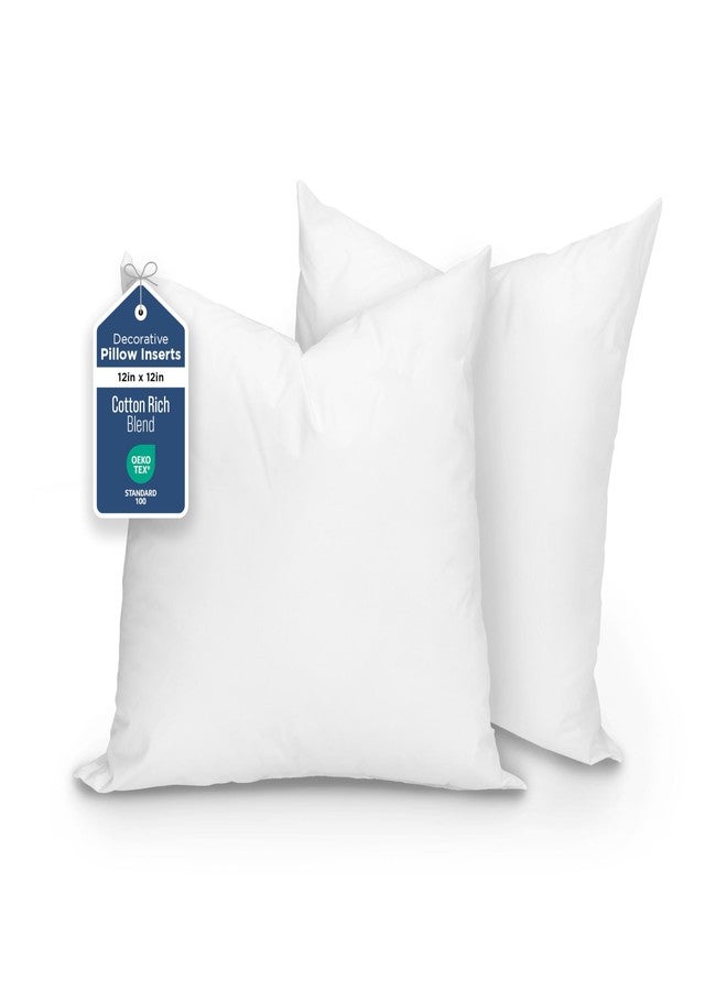 Martex 2-Pack Decorative Throw 12" x 12" Pillow Inserts- Soft, Supportive & Fluffy Cushion Fillers - Poly-Cotton Blend Cover with Plush Polyester Fill - Perfect for Sofa, Bed & Living Room - White - Image 1