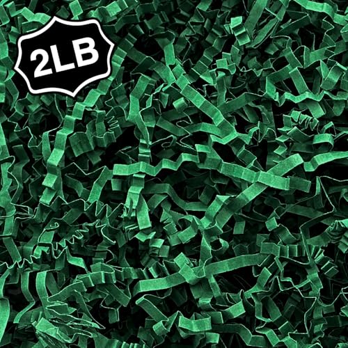 Corlcol 2LB Crinkle Paper Shred Filler for Bag Gift Box Basket Paper Shreded Stuffing Decoration for Christmas Day Holiday Party (Green) - Image 1