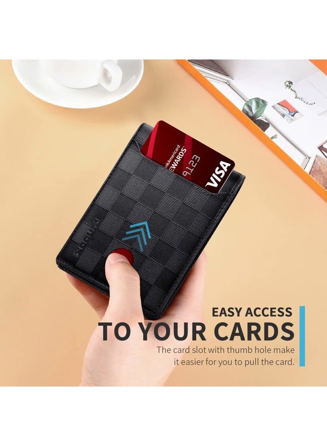 RUNBOX Slim Wallet for Men Bifold Minimalist Leather RFID Blocking with Gift Box Carbon Black and Plaid, carbon black& plaid, small, Minimalist - Image 3