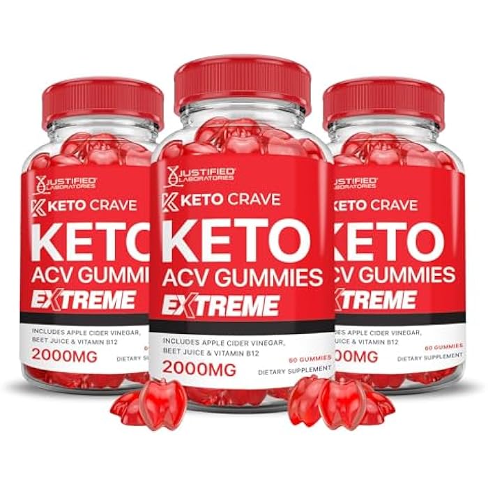 Justified Laboratories (3 Pack Keto Crave Keto ACV Gummies Extreme 2000MG Keto Crave Keto Gummies Advanced Formula Apple Cider Vinegar with Pomegranate Beet Juice Powder B12 Vegan Non GMO 180 Gummys - Image 1
