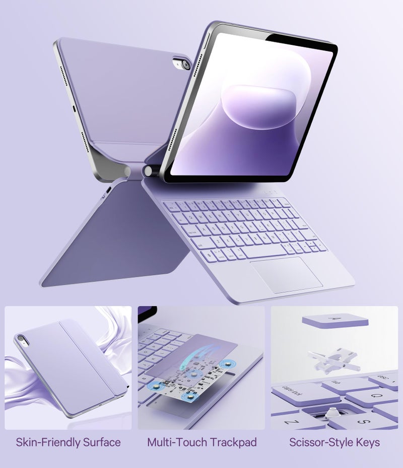 GreenLaw for iPad 11th(A16,2025)/10th(2022) Generation Case with Keyboard, Magic-Style Keyboard Stand, 7 Color Backlit, Stain-Resistant Surface, Multi-Touch Trackpad, Light Purple - Image 3