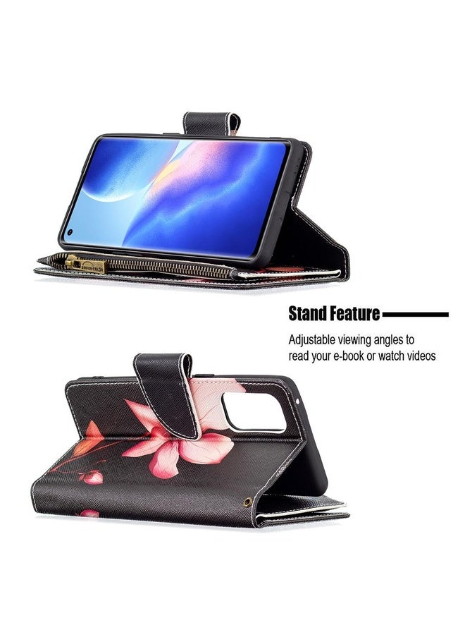 HuHa Case Cover For OPPO Reno5 Pro 5G Colored Drawing Pattern Zipper Horizontal Flip Leather Case with Holder & Card Slots & Wallet(Lotus)  - Image 4