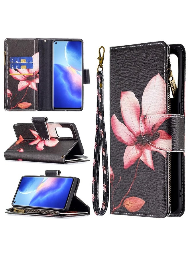 HuHa Case Cover For OPPO Reno5 Pro 5G Colored Drawing Pattern Zipper Horizontal Flip Leather Case with Holder & Card Slots & Wallet(Lotus)  - Image 1