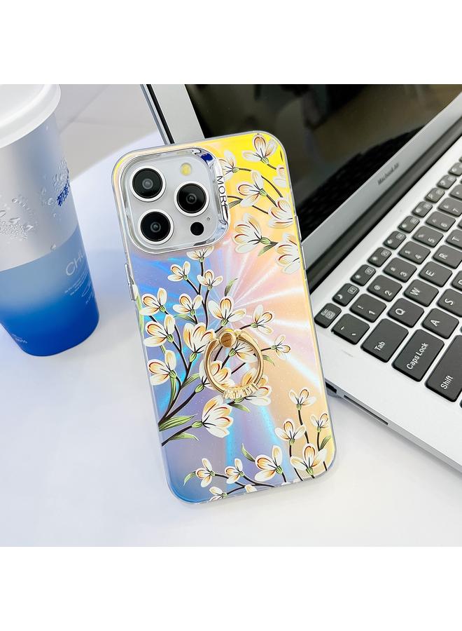 اس-توب جراب لهاتف iPhone 15 Pro مزود بحلقة زهرة مطلية بالكهرباء بالليزر، جراب هاتف TPU - Image 1