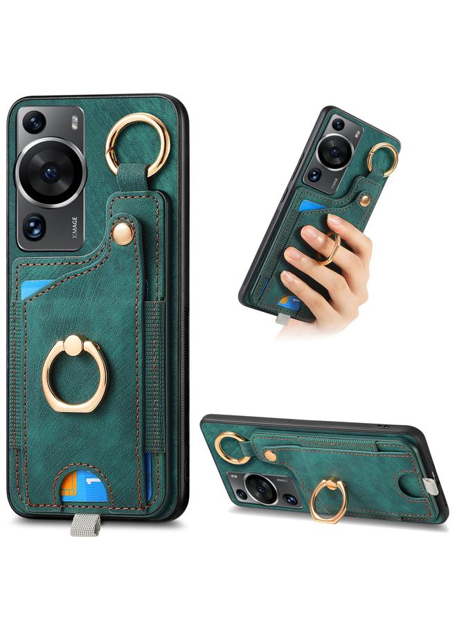 Zaboon Case For Huawei P60 Pro Retro Skin-feel Ring Card Bag Phone Case with Hang Loop - Image 1