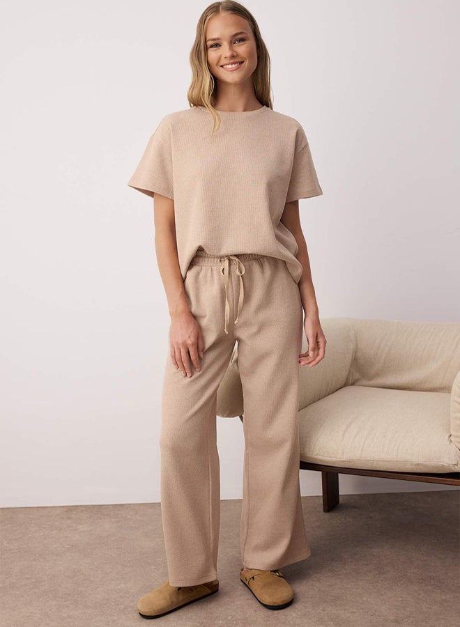 trendyol Beige Waist Tie Detailed Waffle Knit Pajama Set - Image 1