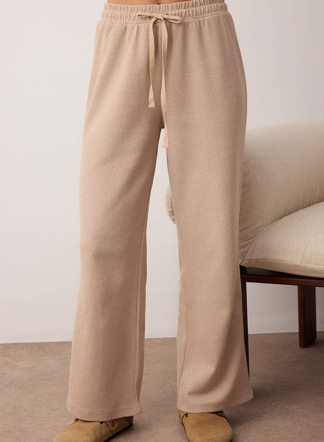 trendyol Beige Waist Tie Detailed Waffle Knit Pajama Set - Image 3