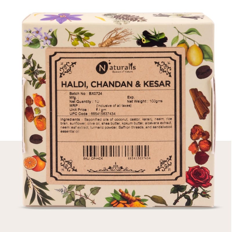 Naturalis Chandan Soap  Handmade ColdPressed Soap with Organic Haldi  Kesar  Luxury Soap for Deep Cleansing Hydration Skin Soothing and Radiant Glow 100g - Image 1