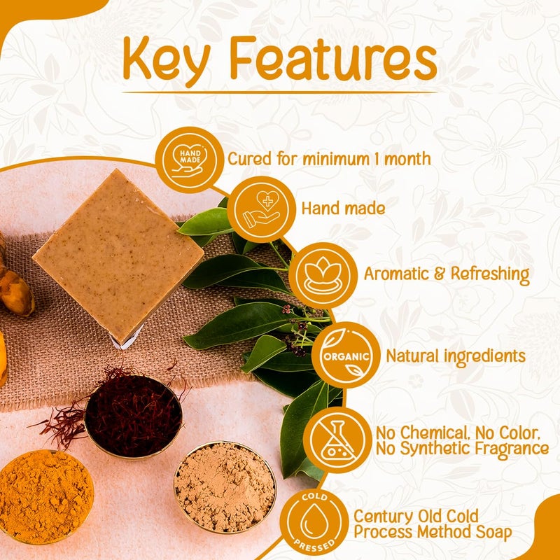 Naturalis Chandan Soap  Handmade ColdPressed Soap with Organic Haldi  Kesar  Luxury Soap for Deep Cleansing Hydration Skin Soothing and Radiant Glow 100g - Image 2