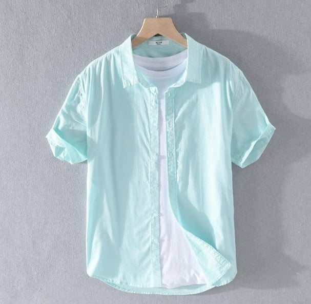 Summer Linen Shirt Mens Short Sleeve Thin Loose Linen Material Casual Cotton Linen Shirt Loose Fit Fashionable Urban Style fluorescent green  - Image 1